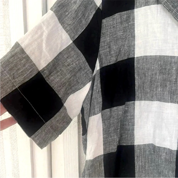 Everlane The Linen Shirt Dress Button Front Checkered Black White Knee Length XL - Picture 9 of 12